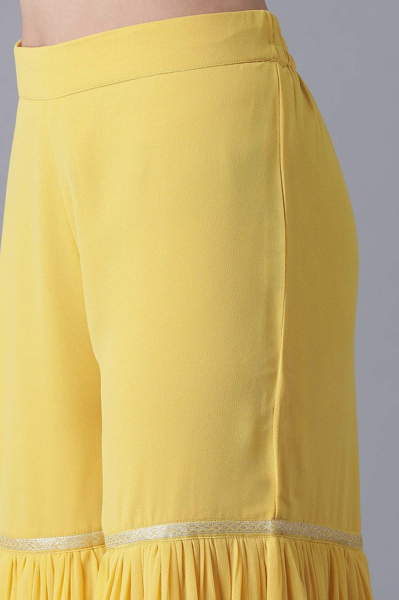 Yellow Short kurta-Sharara-Drape Set - wforwoman