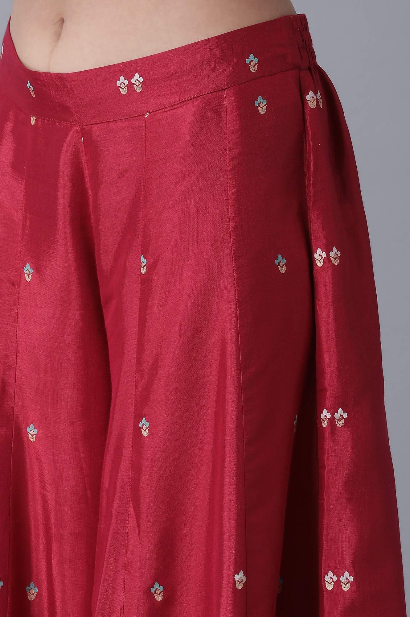 Maroon kurta-Culottes-Drape Set - wforwoman