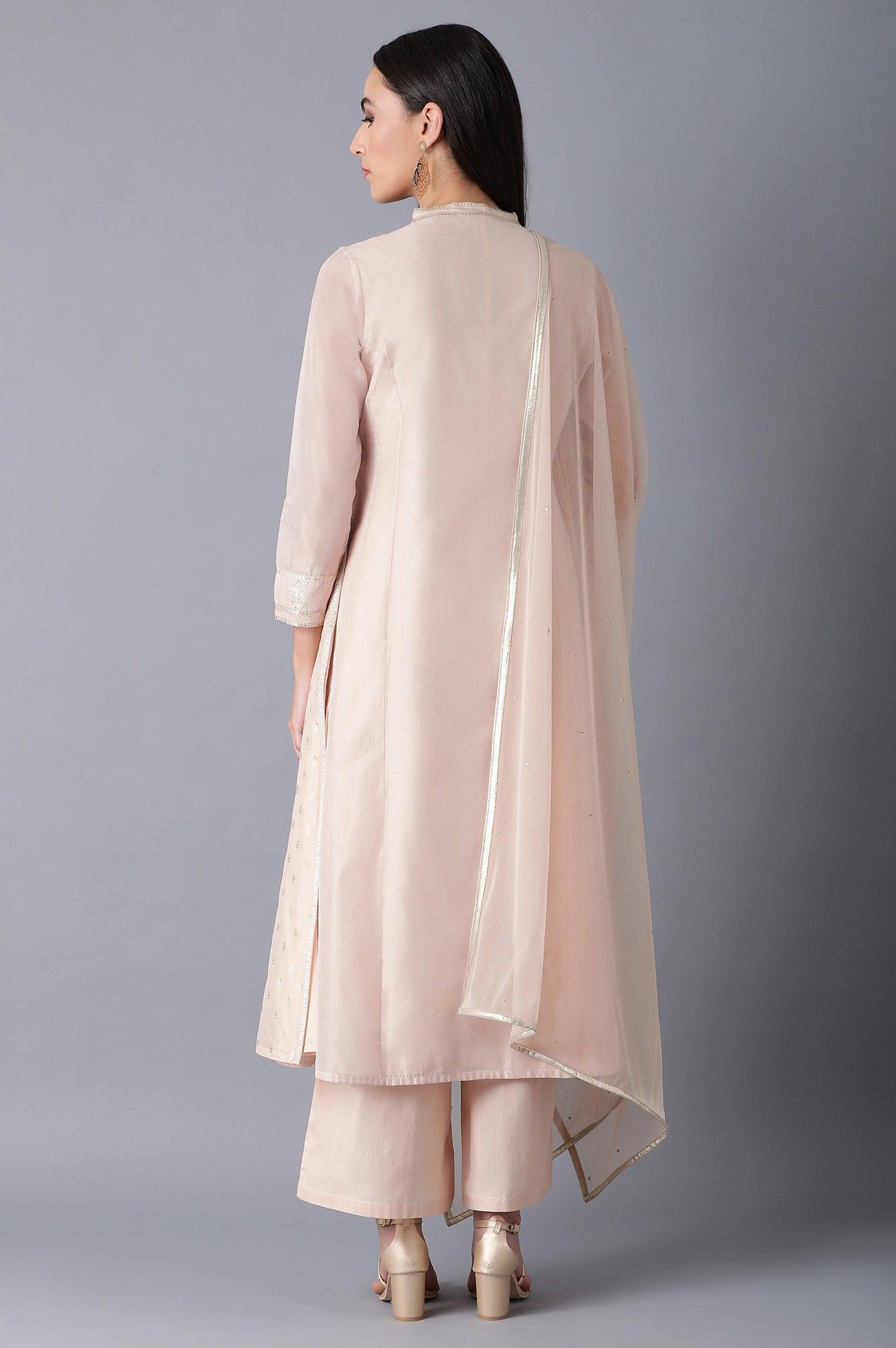 Peach Mandarin Neck kurta Set - wforwoman