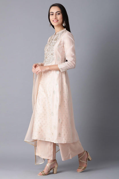 Peach Mandarin Neck kurta Set - wforwoman