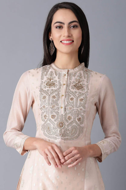 Peach Mandarin Neck kurta Set - wforwoman