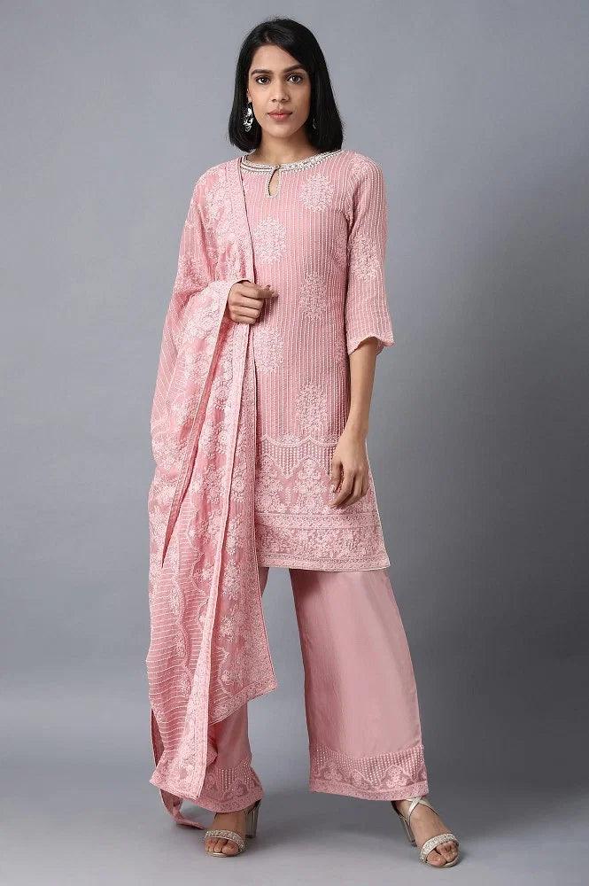 Pink Round Neck kurta Set - wforwoman