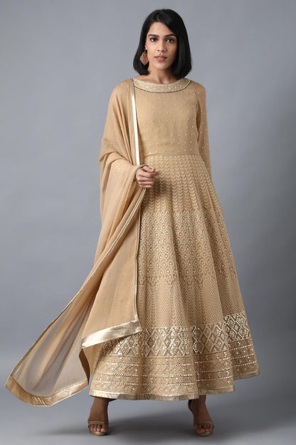 Golden Round Neck kurta Set - wforwoman