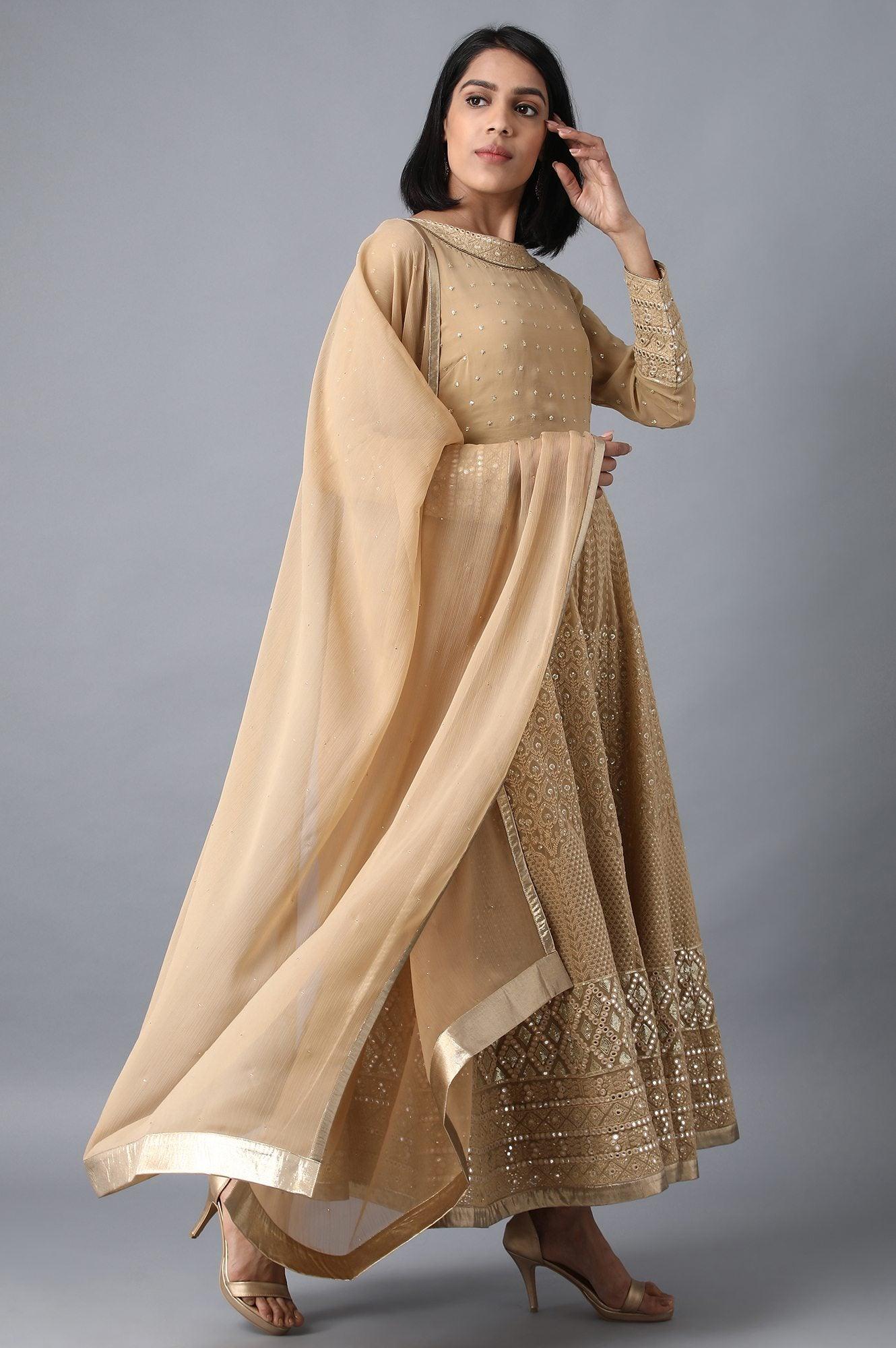 Golden Round Neck kurta Set - wforwoman