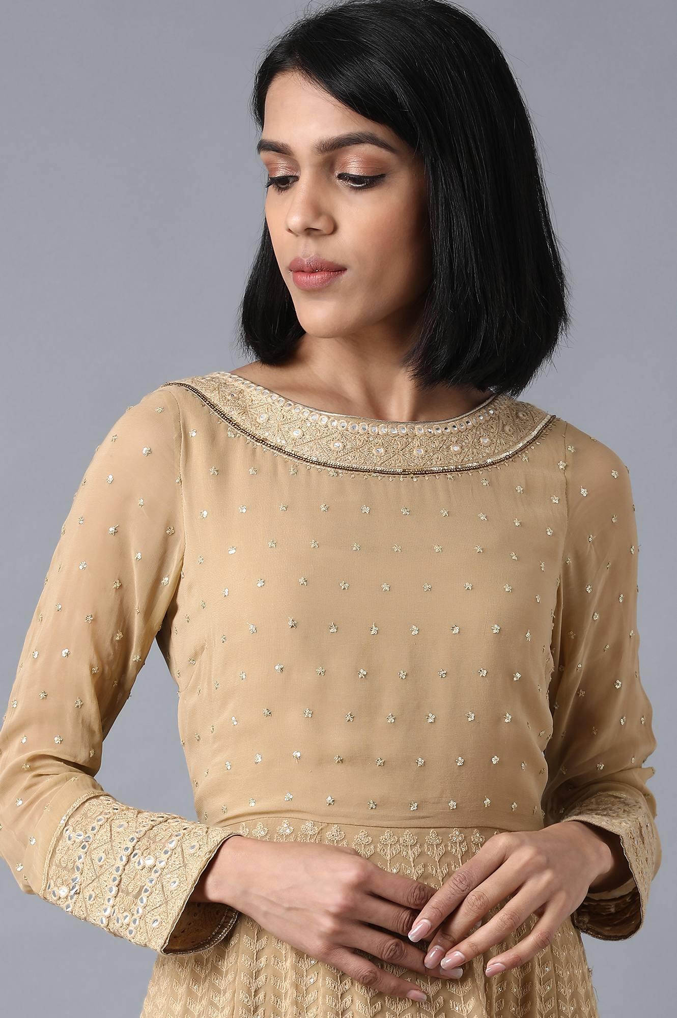 Golden Round Neck kurta Set - wforwoman