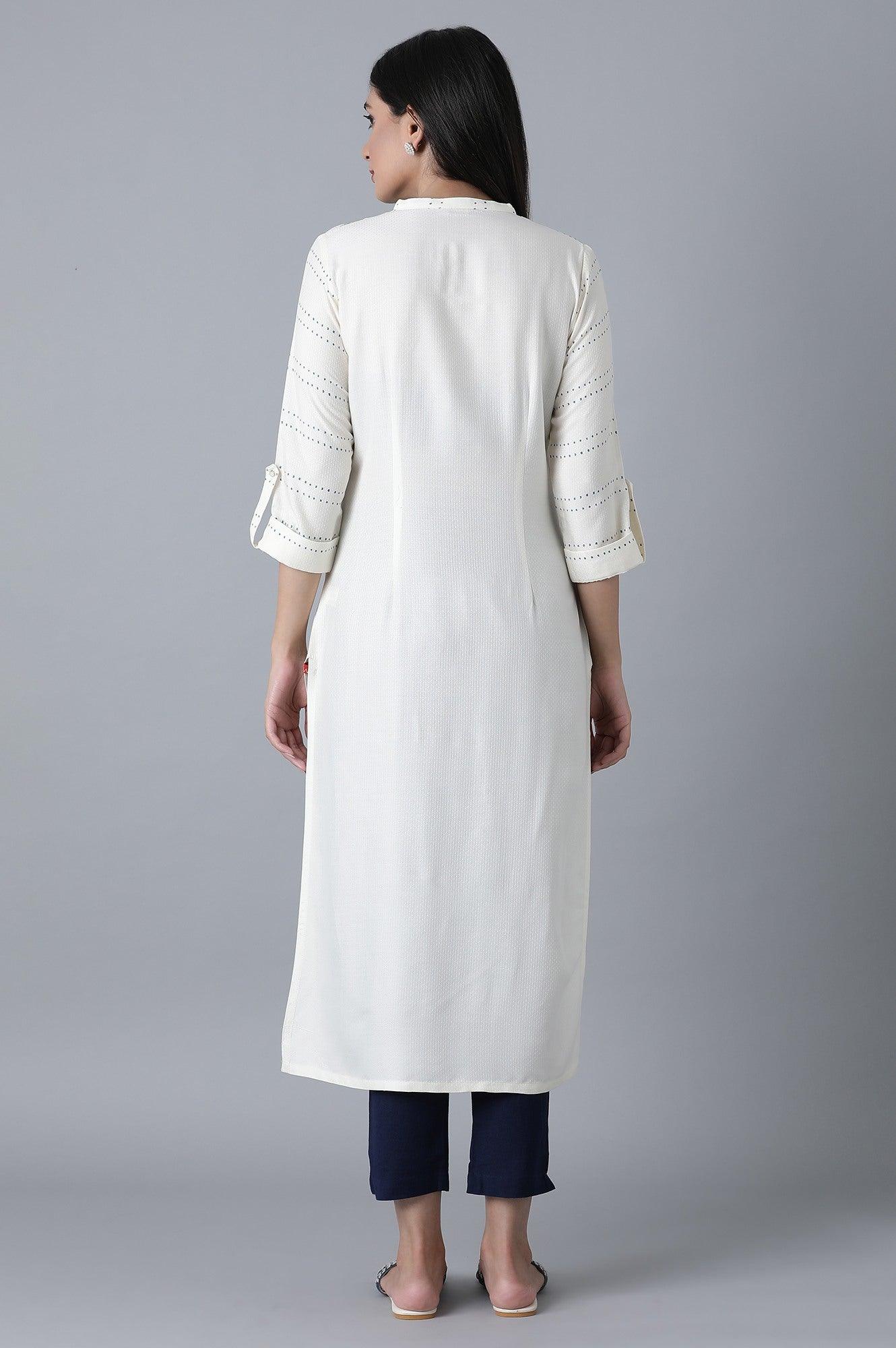 Ecru A-Line Gathered kurta - wforwoman