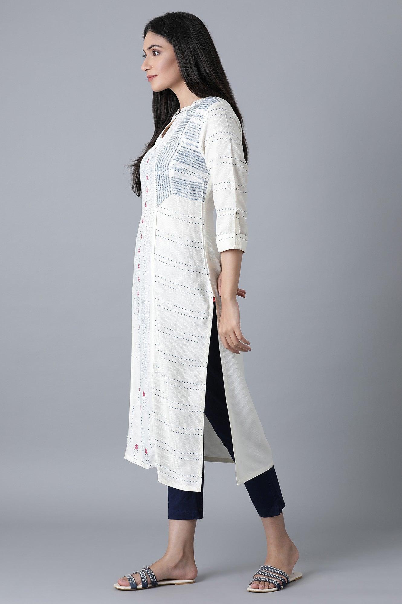 Ecru A-Line Gathered kurta - wforwoman