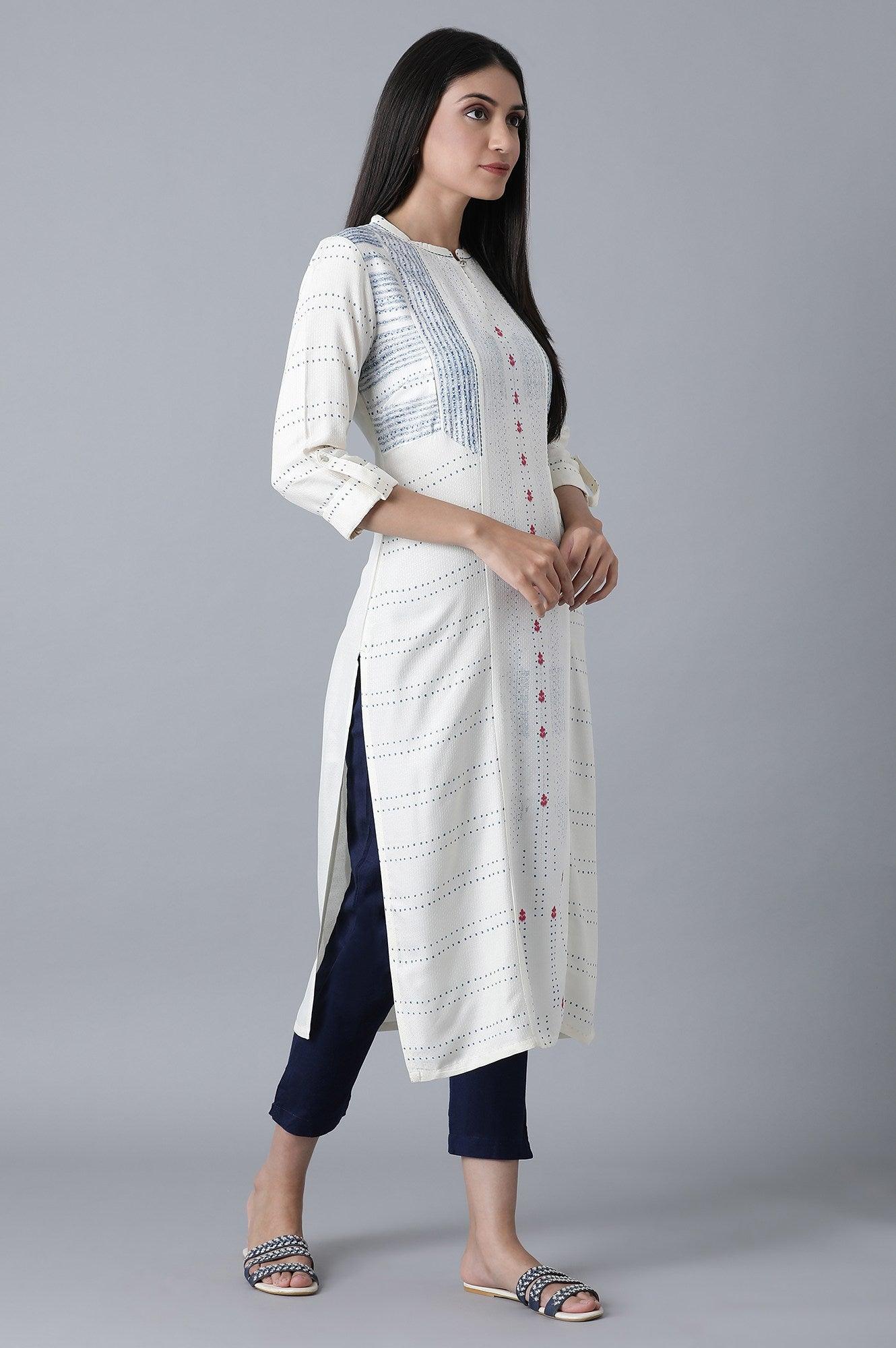 Ecru A-Line Gathered kurta - wforwoman