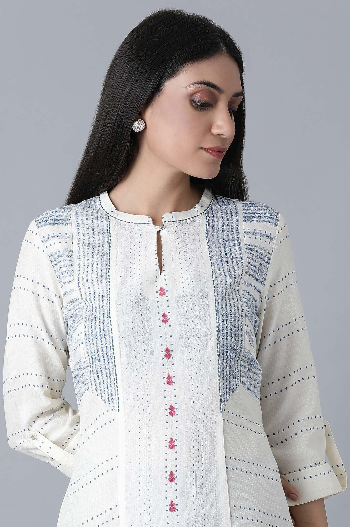 Ecru A-Line Gathered kurta - wforwoman