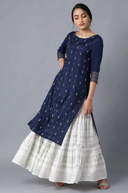 Blue Round Neck Embroidered kurta