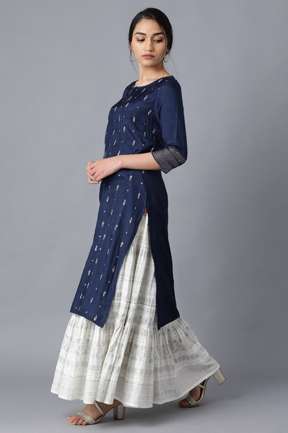 Blue Round Neck Embroidered kurta