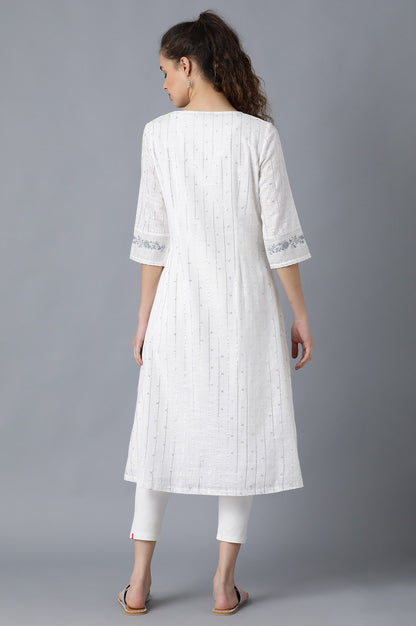 White Round Neck Gathered kurta