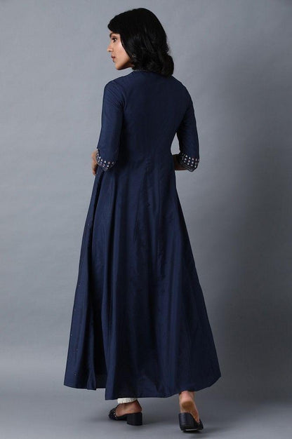 Blue Mandarin Neck Dress - wforwoman