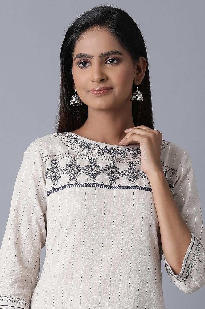 Beige Embroidered kurta - wforwoman