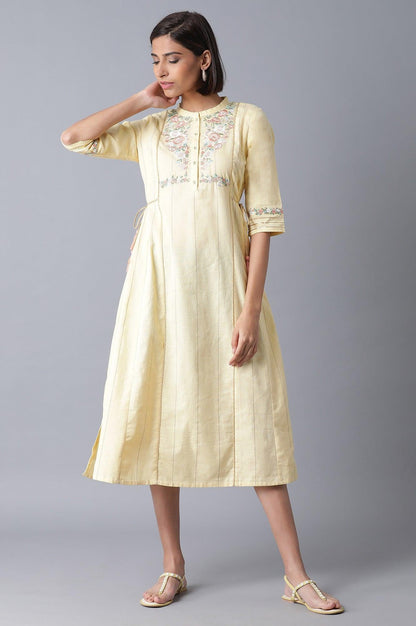 Pale Yellow Embroidered Dress - wforwoman