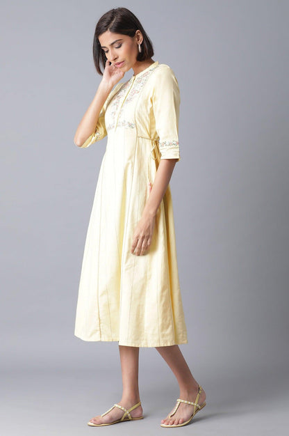 Pale Yellow Embroidered Dress - wforwoman