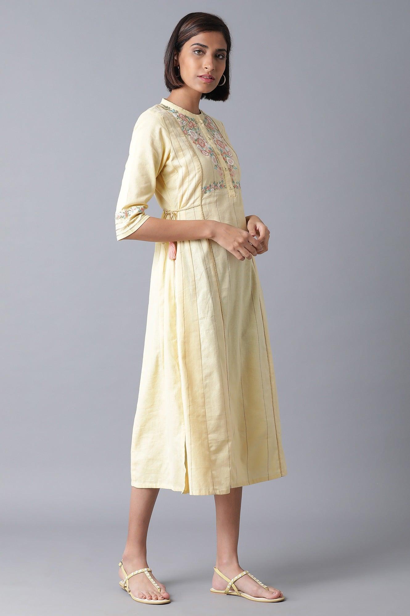 Pale Yellow Embroidered Dress - wforwoman