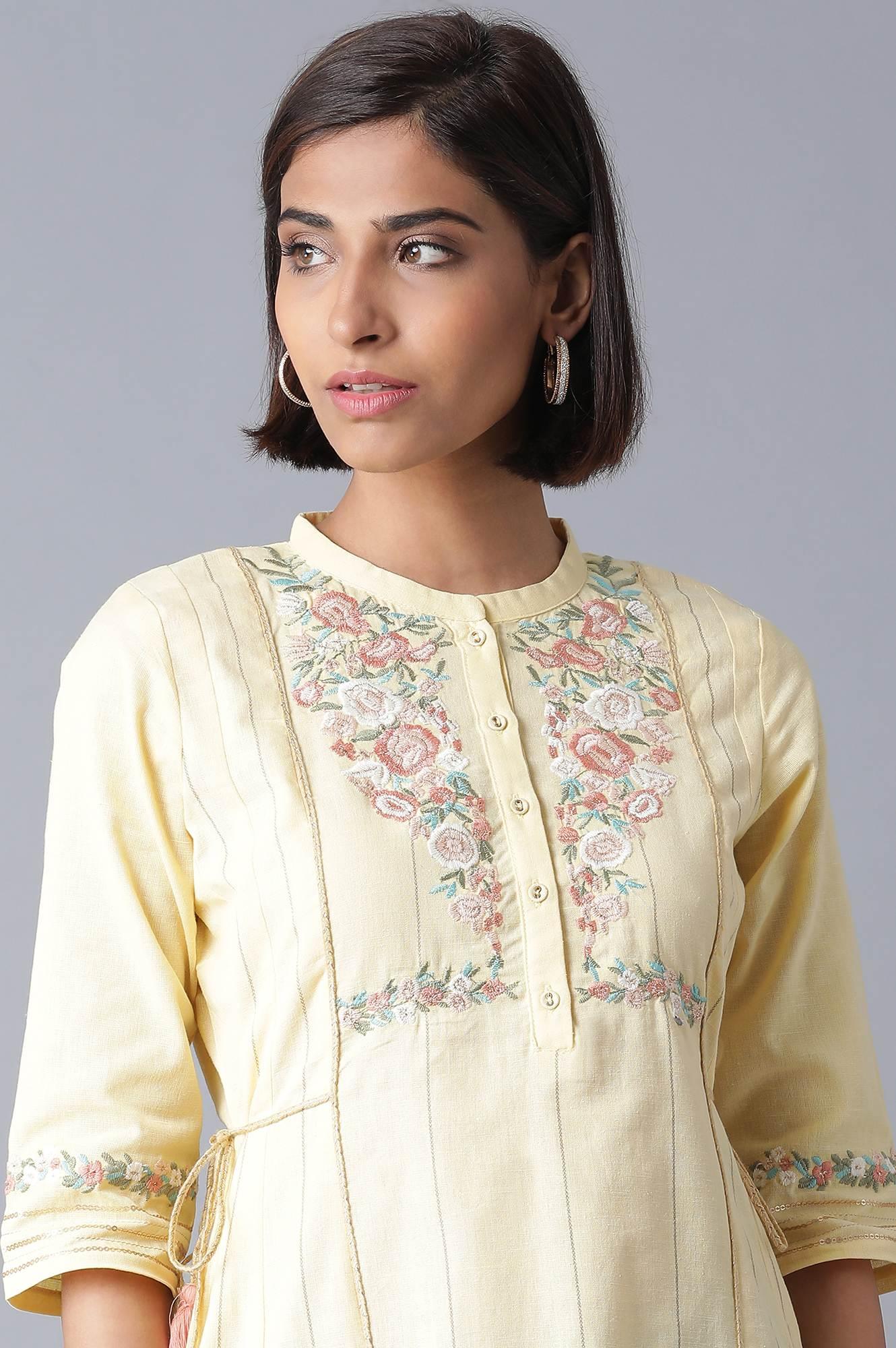 Pale Yellow Embroidered Dress - wforwoman