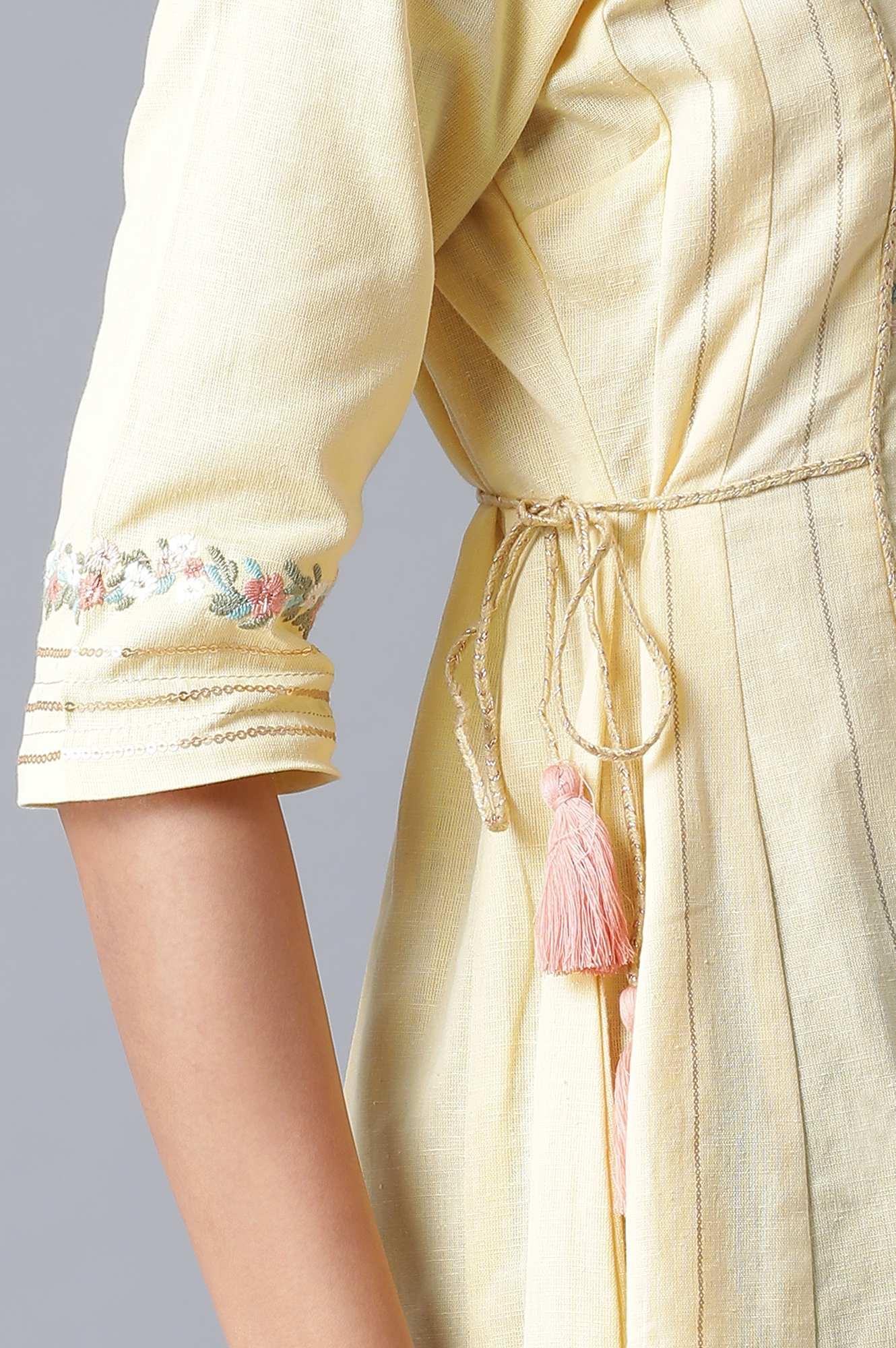 Pale Yellow Embroidered Dress - wforwoman