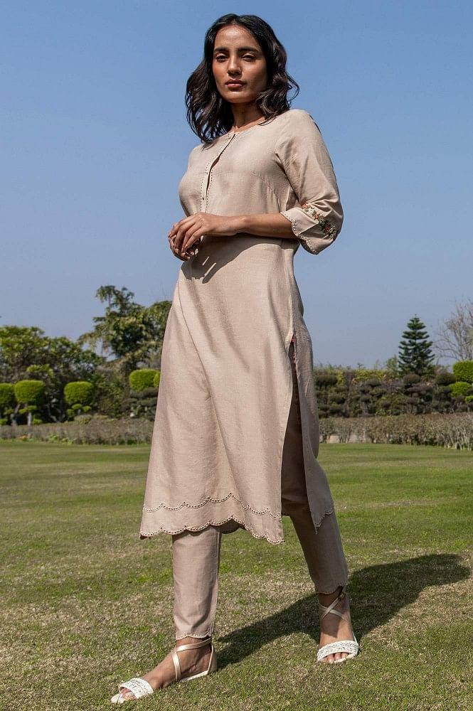 Blush Pink Embroidered kurta - wforwoman