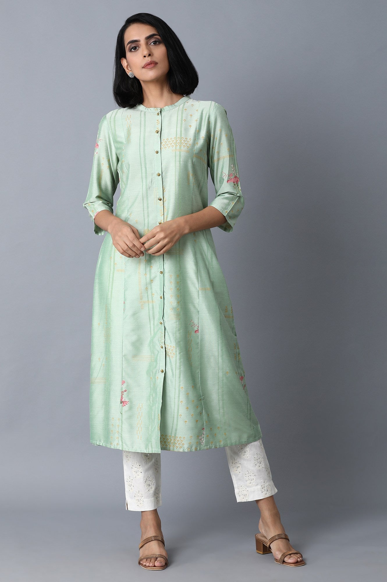 Mint Green Floral Print kurta