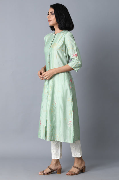 Mint Green Floral Print kurta