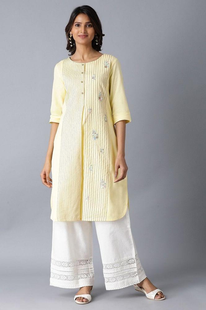 Yellow Embroidered kurta - wforwoman