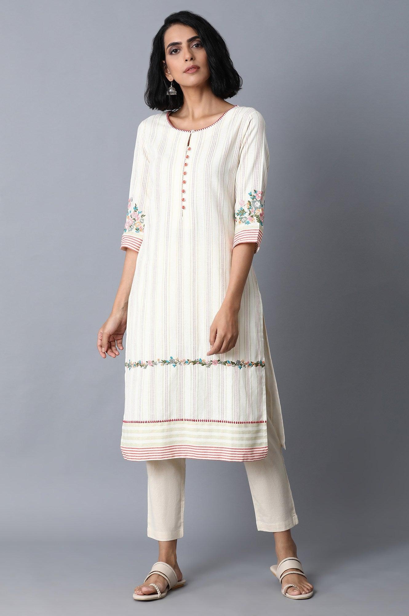 Light Yellow Stripe kurta - wforwoman