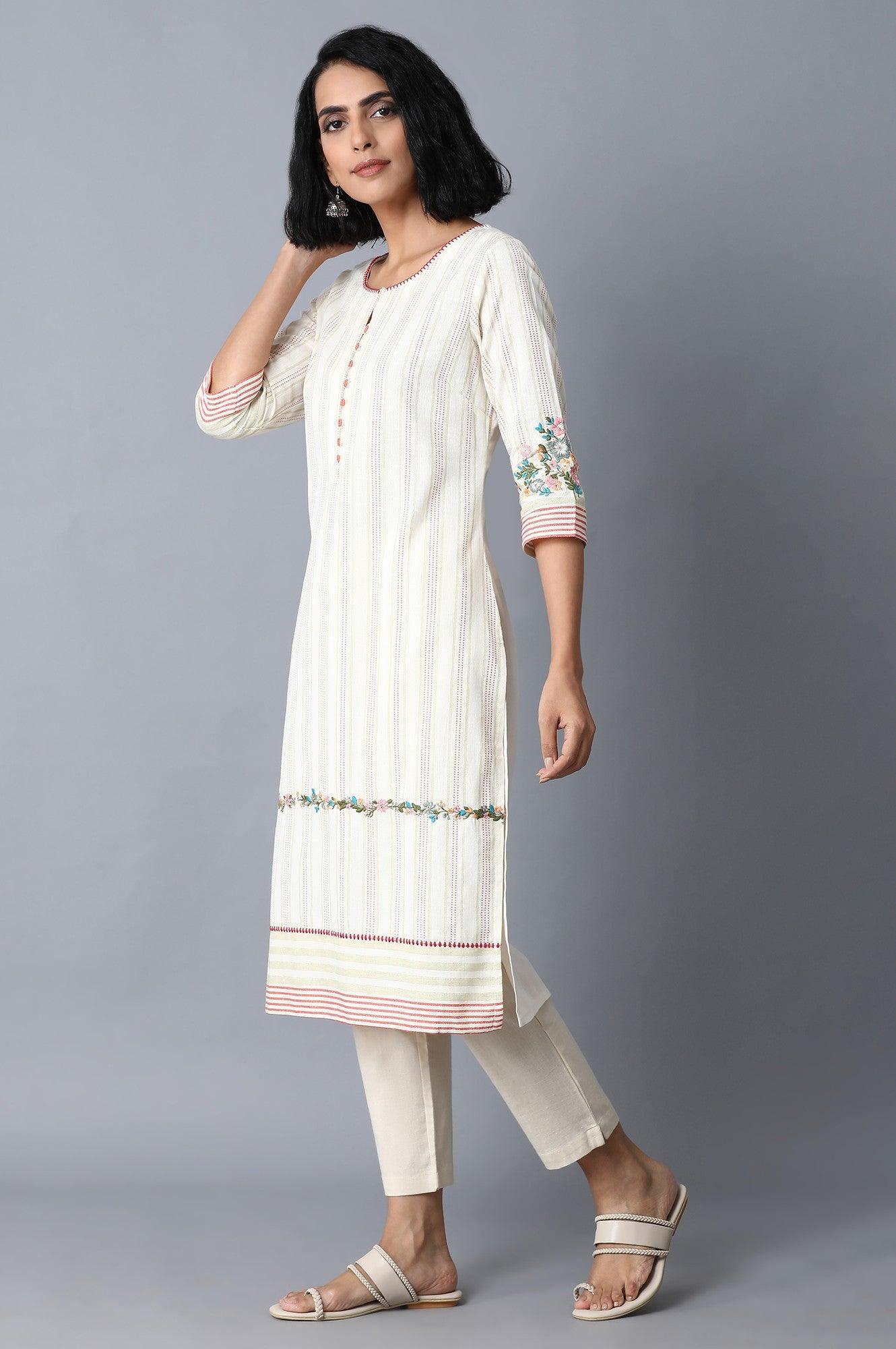 Ecru Stripe kurta - wforwoman