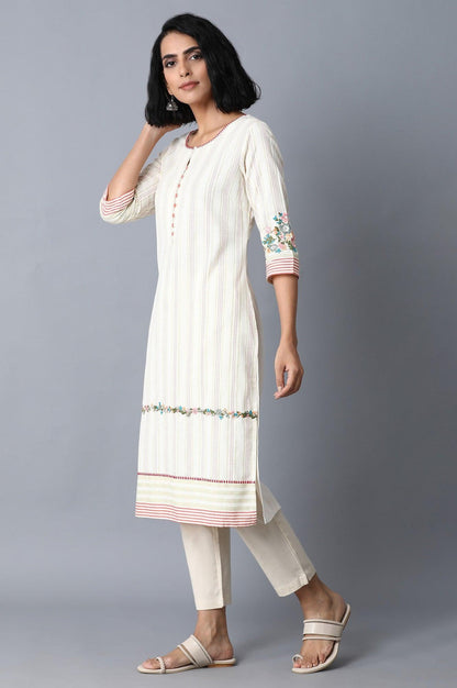 Light Yellow Stripe kurta - wforwoman