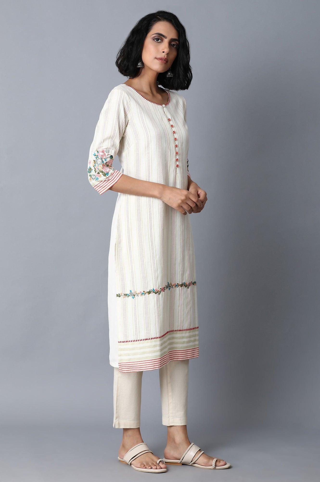 Light Yellow Stripe kurta - wforwoman