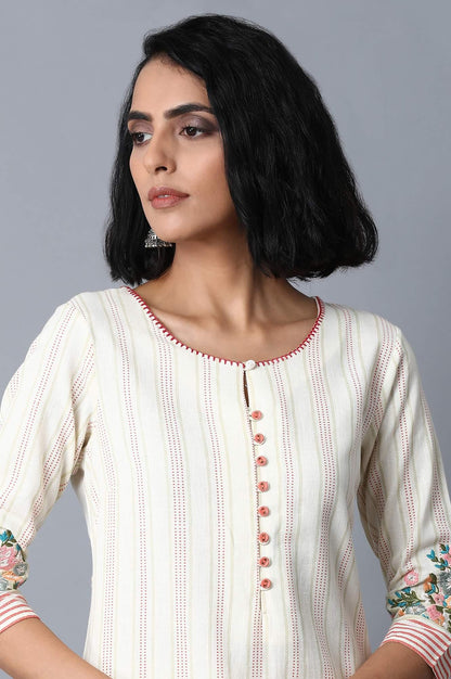 Ecru Stripe kurta - wforwoman