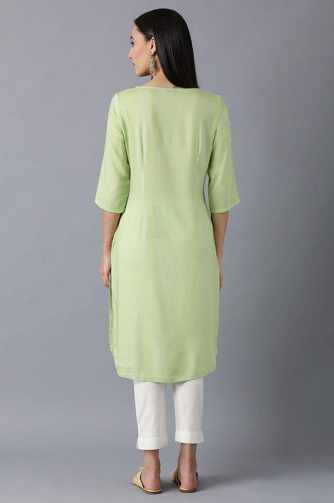 Green Round Neck Embellished kurta - wforwoman