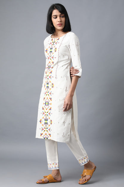 Ecru Boat Neck Printed kurta