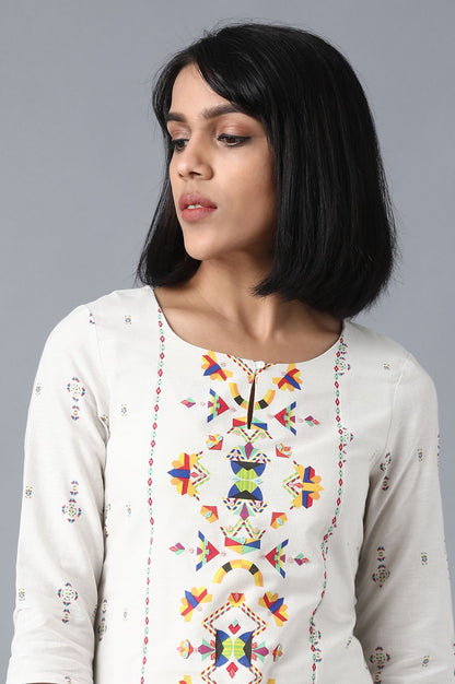 Ecru Boat Neck Printed kurta