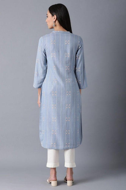 Denim Mandarin Neck Printed kurta - wforwoman