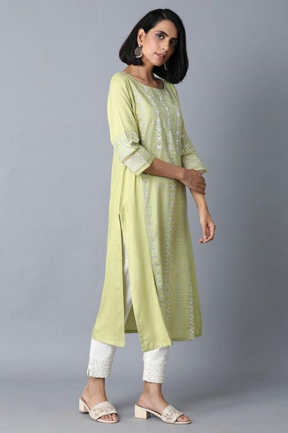 Green Shantung Straight kurta - wforwoman