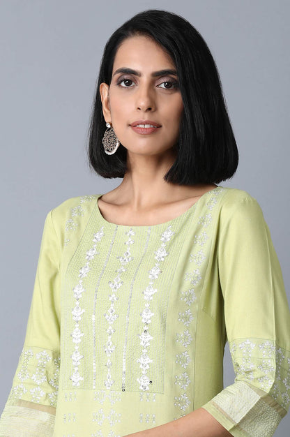 Green Shantung Straight kurta