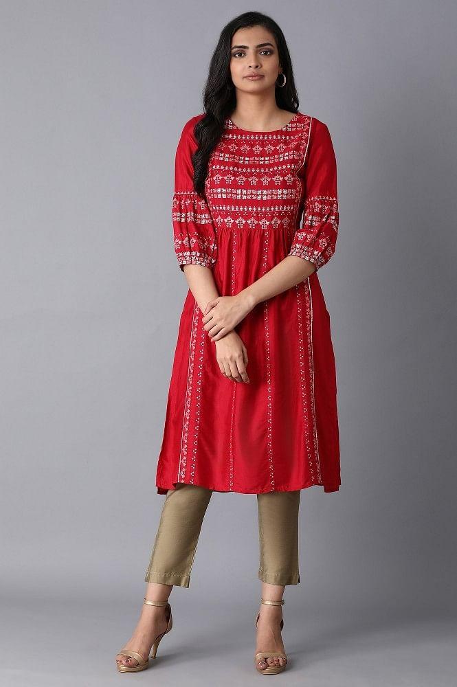 Maroon Shantung kurta - wforwoman