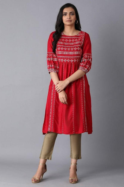 Maroon Shantung kurta - wforwoman