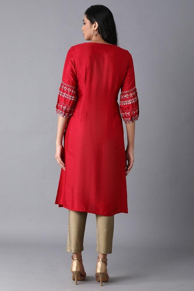 Maroon Shantung kurta - wforwoman