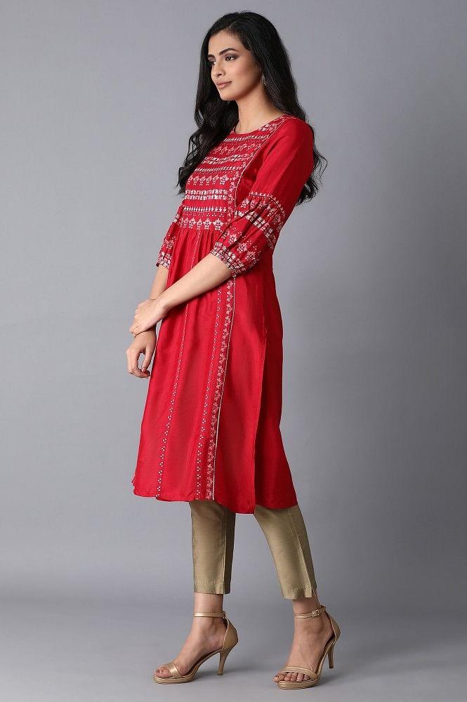 Maroon Shantung kurta - wforwoman