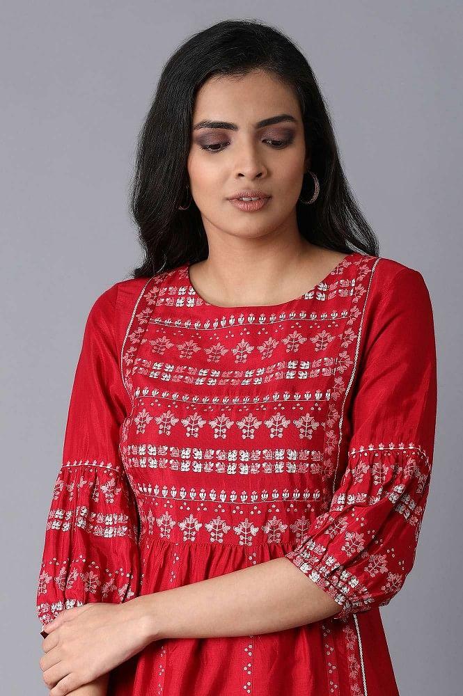 Maroon Shantung kurta - wforwoman