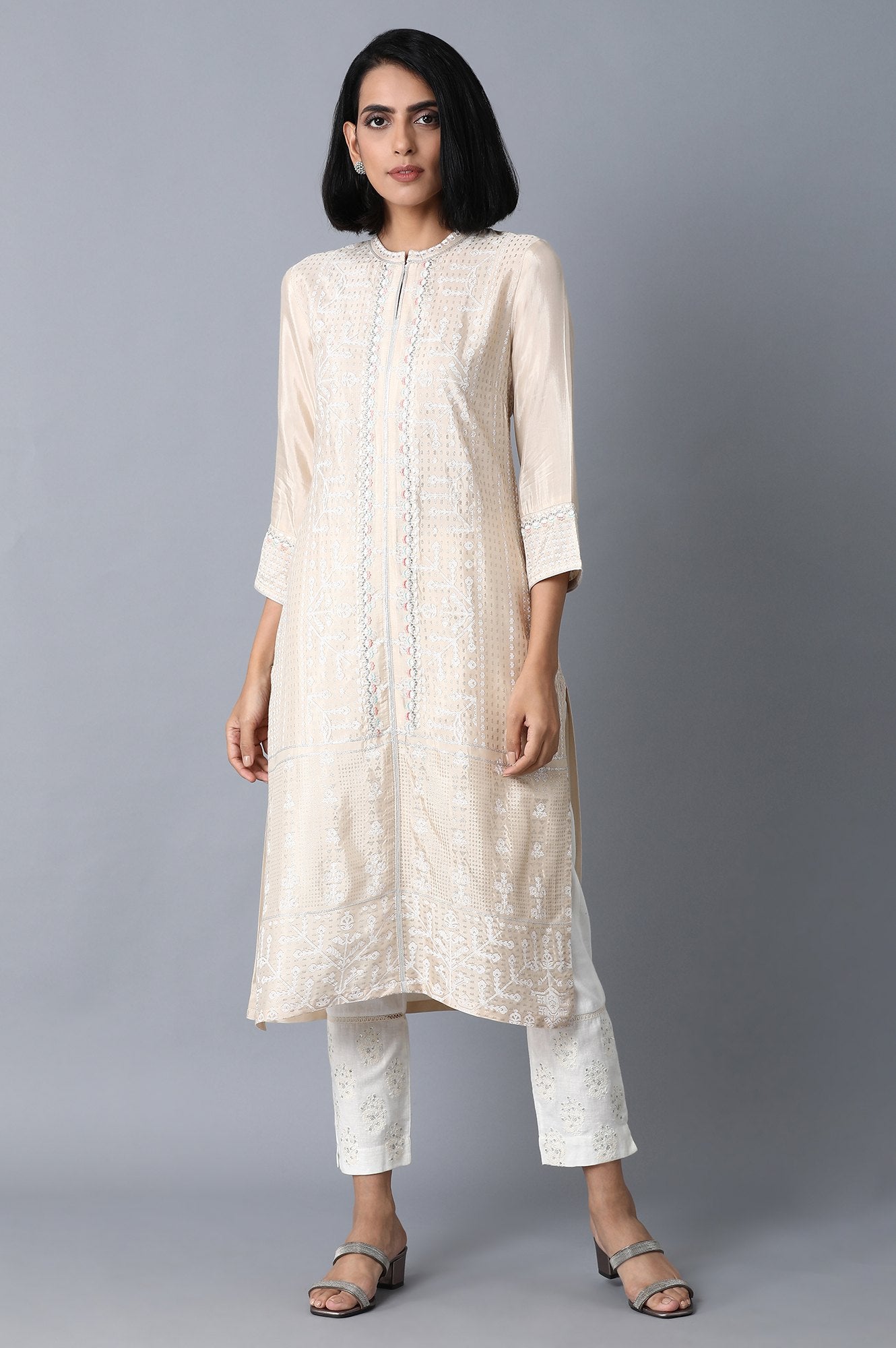 Beige Glitter Printed kurta