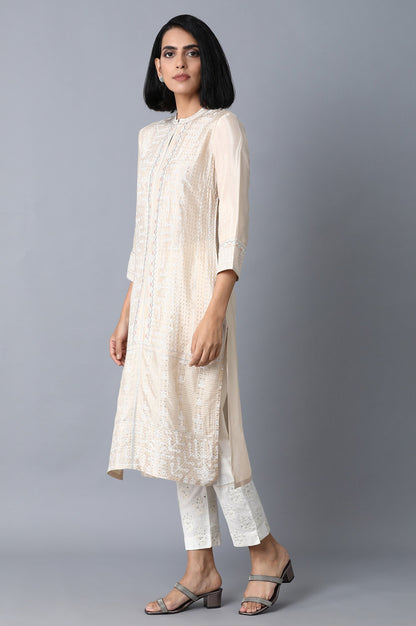 Beige Glitter Printed kurta