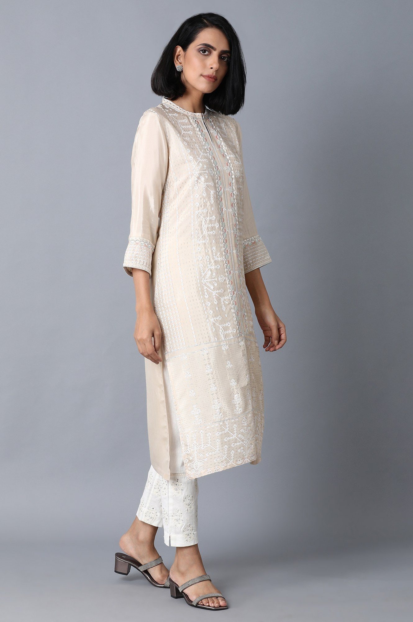 Beige Glitter Printed kurta