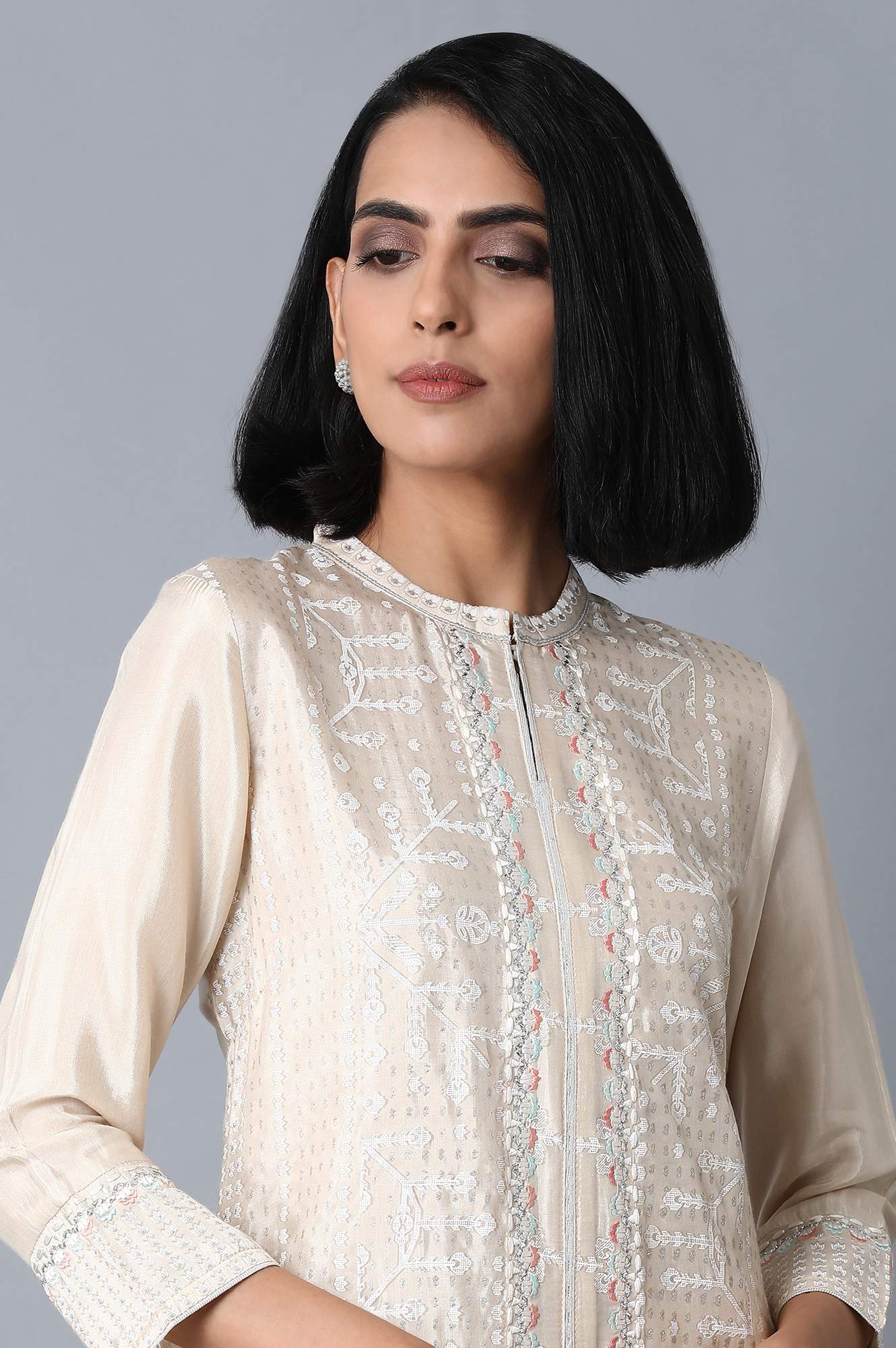 Beige Glitter Printed kurta