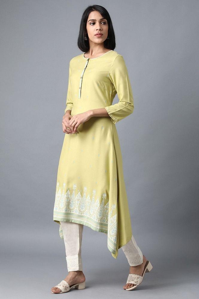 Green Round Neck Printed Livaeco kurta - wforwoman