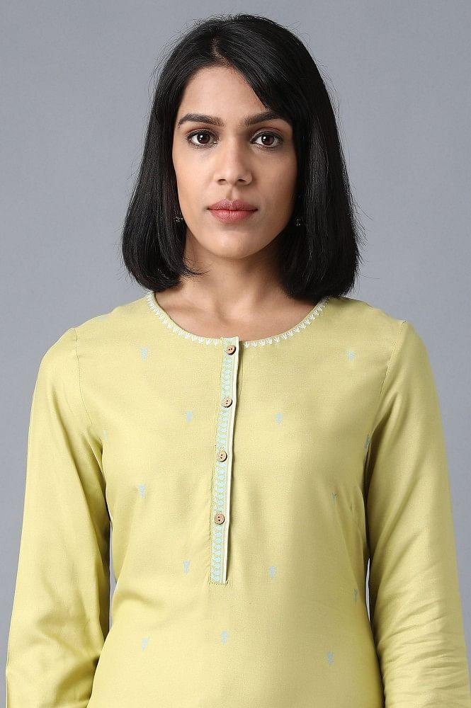 Green Round Neck Printed Livaeco kurta - wforwoman