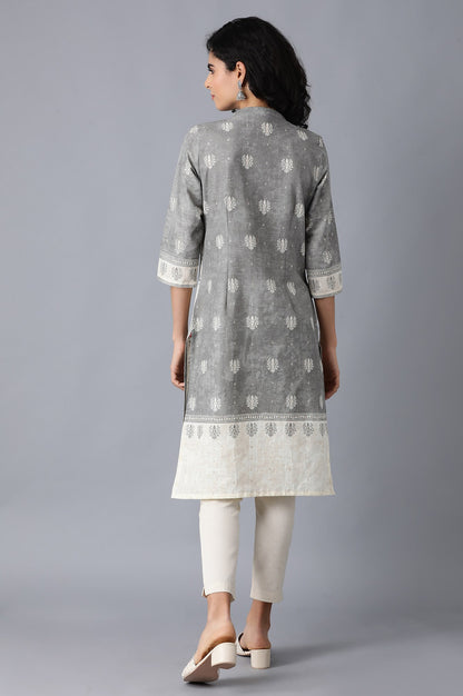 Grey Mandarin Neck Printed kurta